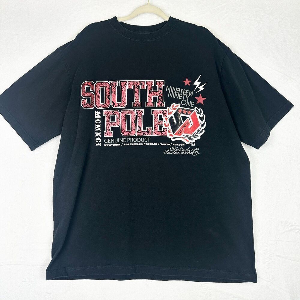 Vintage South Pole Y2K Tee Shirt Size XL Black Signature Series Logo